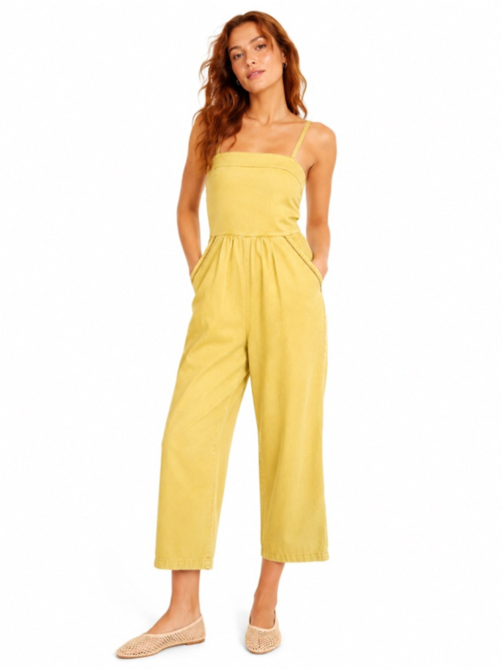 ANTHROPOLOGIE Postmark Jumpsuit Muted Mustard Yellow Cotton Lyocell Linen M